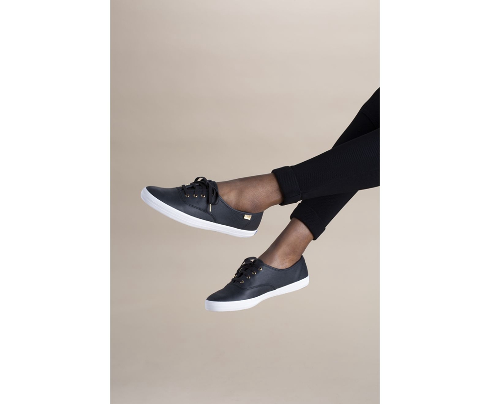 Keds Sneaker Damen Schwarz - Champion Luxe Leder - DRC-815346